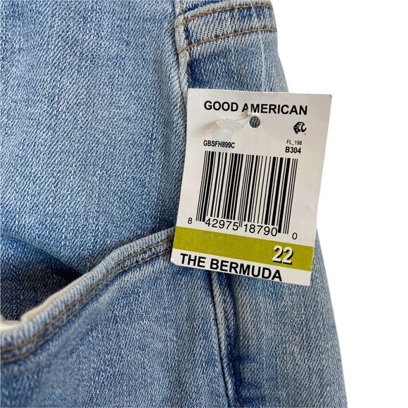 Good American Shorts Size 22 Women's Blue Light Wash Regular Fit Stretch Bermuda - Picture 4 of 13